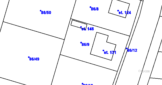 Parcela st. 86/9 v KÚ Třebín, Katastrální mapa