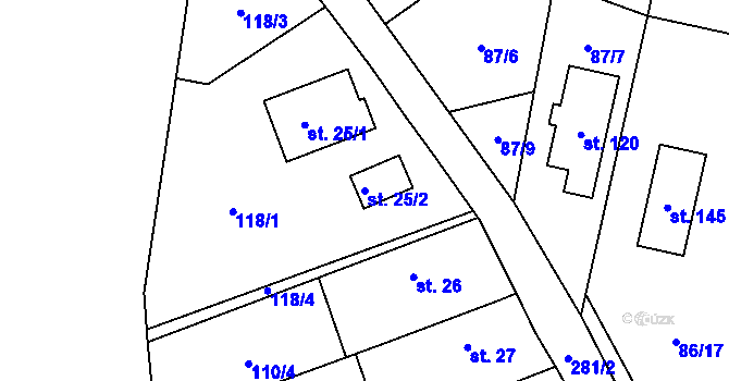 Parcela st. 25/2 v KÚ Třebín, Katastrální mapa