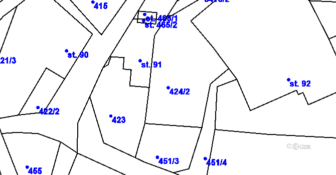 Parcela st. 424/2 v KÚ Dubnice pod Ralskem, Katastrální mapa