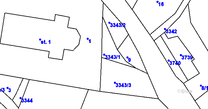 Parcela st. 3343/1 v KÚ Dubnice pod Ralskem, Katastrální mapa