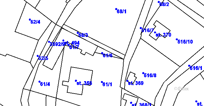 Parcela st. 61/6 v KÚ Dubnice pod Ralskem, Katastrální mapa