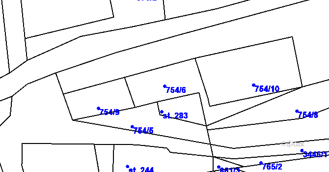 Parcela st. 754/6 v KÚ Dubnice pod Ralskem, Katastrální mapa