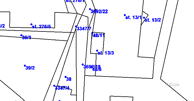 Parcela st. 13/3 v KÚ Dubnice pod Ralskem, Katastrální mapa