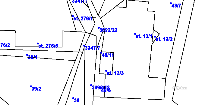 Parcela st. 48/11 v KÚ Dubnice pod Ralskem, Katastrální mapa