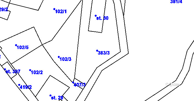 Parcela st. 383/3 v KÚ Dubnice pod Ralskem, Katastrální mapa
