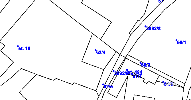 Parcela st. 62/4 v KÚ Dubnice pod Ralskem, Katastrální mapa