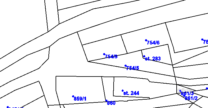 Parcela st. 754/9 v KÚ Dubnice pod Ralskem, Katastrální mapa