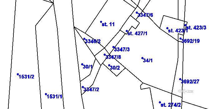 Parcela st. 3347/8 v KÚ Dubnice pod Ralskem, Katastrální mapa