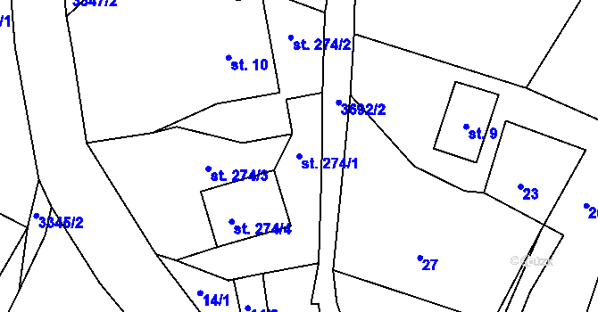 Parcela st. 274/1 v KÚ Dubnice pod Ralskem, Katastrální mapa