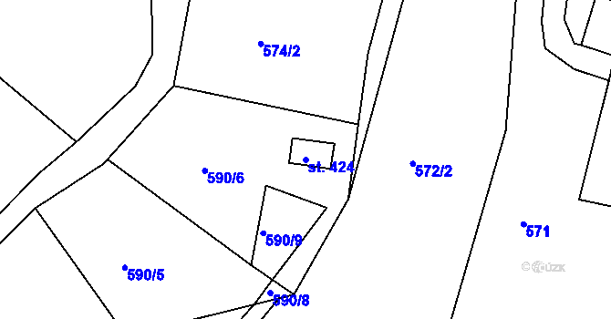 Parcela st. 424 v KÚ Dubnice pod Ralskem, Katastrální mapa