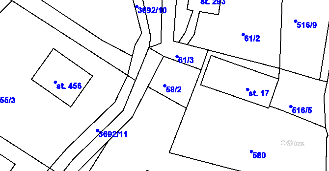Parcela st. 58/2 v KÚ Dubnice pod Ralskem, Katastrální mapa