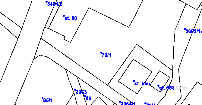 Parcela st. 70/1 v KÚ Dubnice pod Ralskem, Katastrální mapa