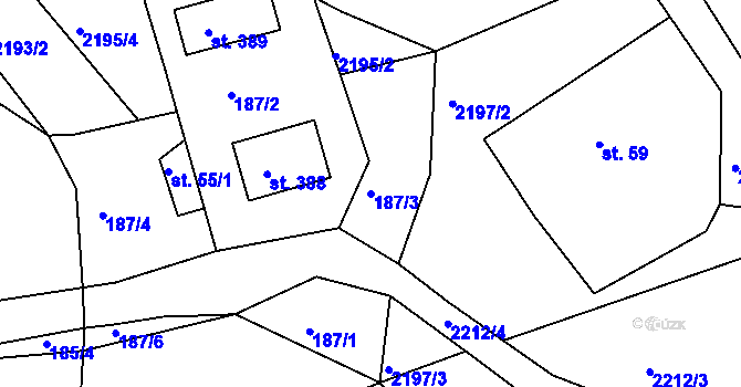 Parcela st. 187/3 v KÚ Dubnice pod Ralskem, Katastrální mapa