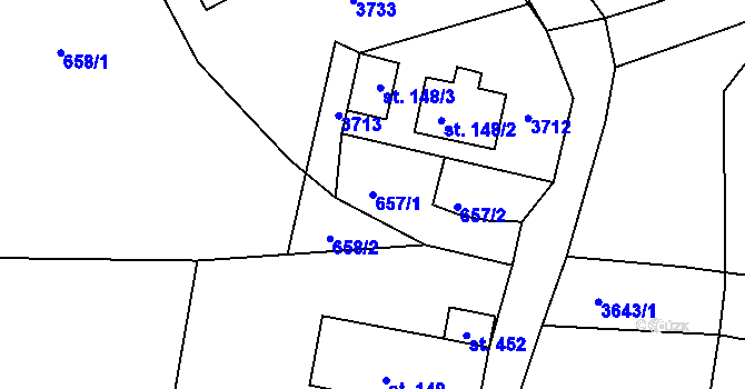 Parcela st. 657/1 v KÚ Dubnice pod Ralskem, Katastrální mapa