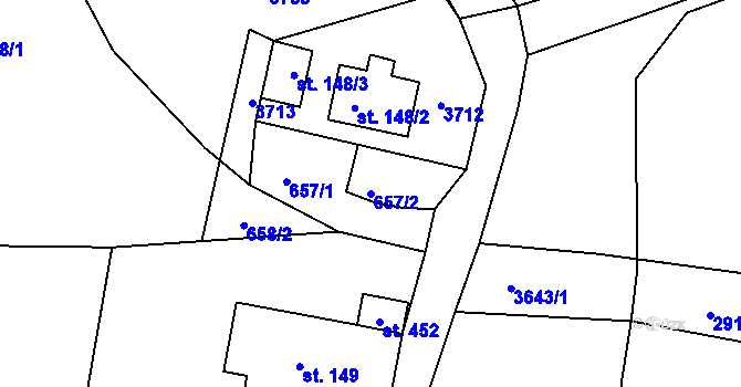 Parcela st. 657/2 v KÚ Dubnice pod Ralskem, Katastrální mapa