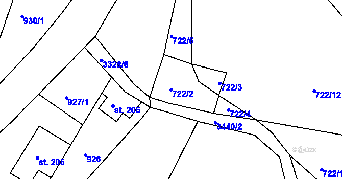 Parcela st. 722/2 v KÚ Dubnice pod Ralskem, Katastrální mapa