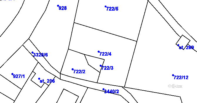 Parcela st. 722/4 v KÚ Dubnice pod Ralskem, Katastrální mapa