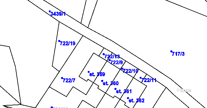 Parcela st. 722/13 v KÚ Dubnice pod Ralskem, Katastrální mapa