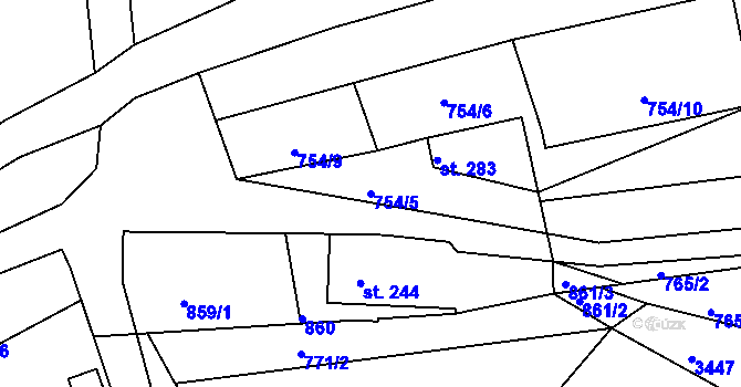Parcela st. 754/5 v KÚ Dubnice pod Ralskem, Katastrální mapa