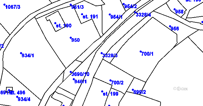 Parcela st. 3328/3 v KÚ Dubnice pod Ralskem, Katastrální mapa