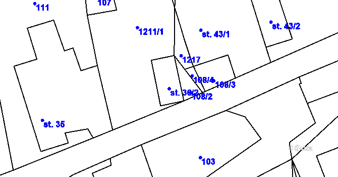 Parcela st. 36/2 v KÚ Dubnice, Katastrální mapa