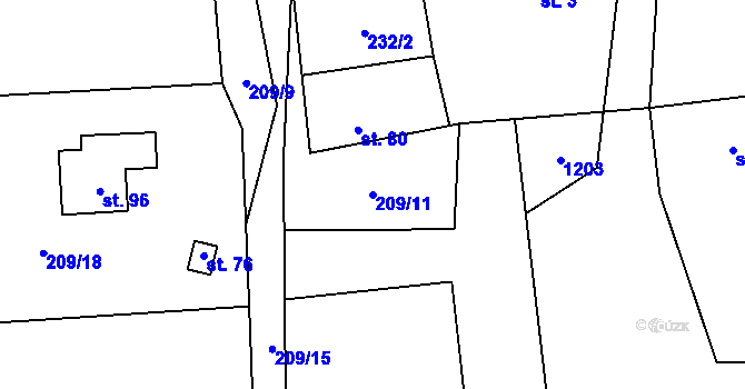 Parcela st. 209/11 v KÚ Dubnice, Katastrální mapa