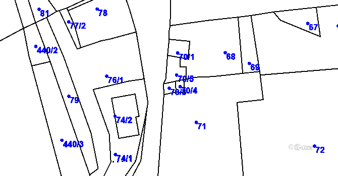Parcela st. 70/3 v KÚ Dubno, Katastrální mapa