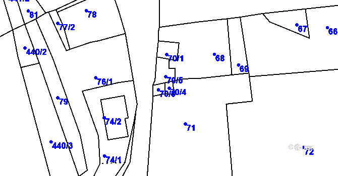 Parcela st. 70/4 v KÚ Dubno, Katastrální mapa