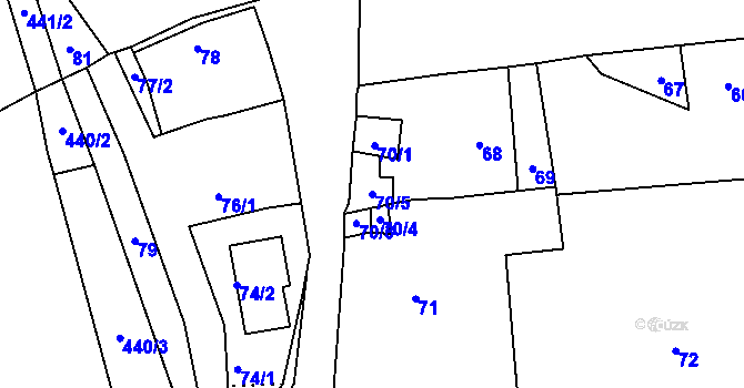 Parcela st. 70/5 v KÚ Dubno, Katastrální mapa