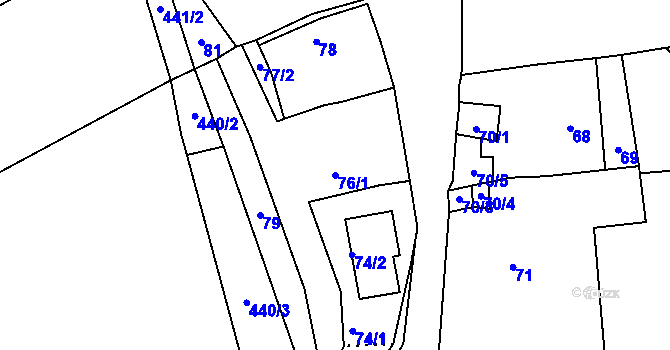 Parcela st. 76/1 v KÚ Dubno, Katastrální mapa