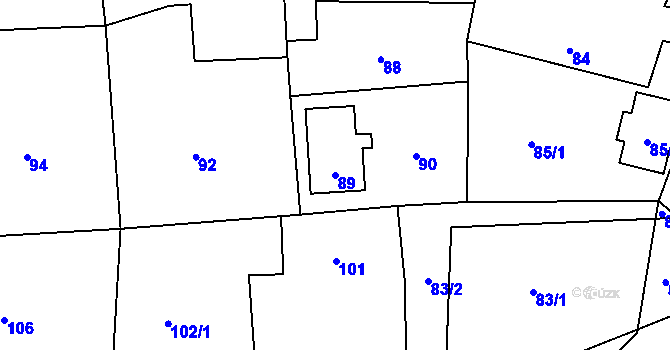 Parcela st. 89 v KÚ Dubno, Katastrální mapa