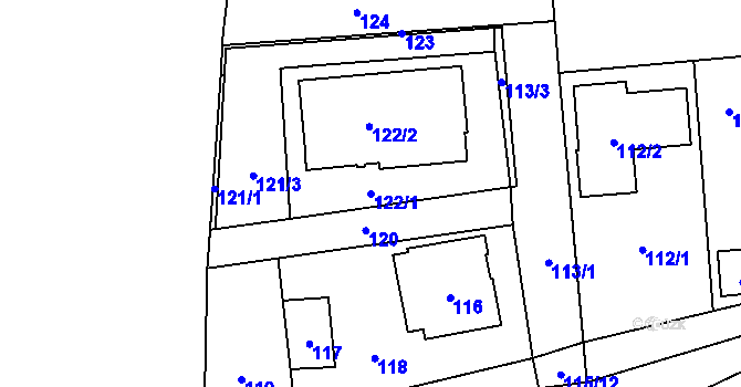Parcela st. 122/1 v KÚ Dubno, Katastrální mapa