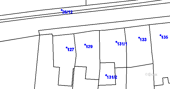 Parcela st. 129 v KÚ Dubno, Katastrální mapa