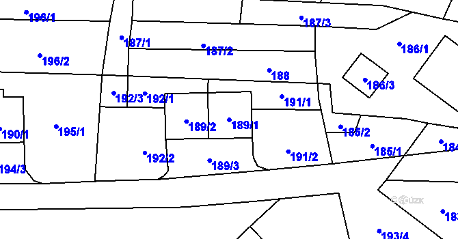 Parcela st. 189/1 v KÚ Dubno, Katastrální mapa