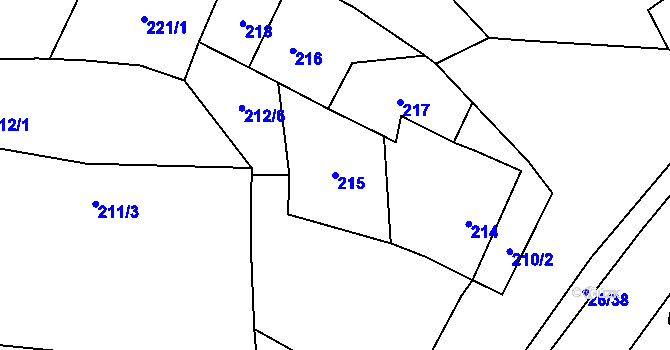 Parcela st. 215 v KÚ Dubno, Katastrální mapa