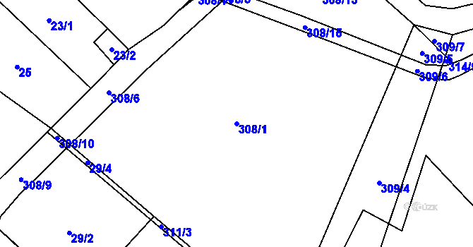 Parcela st. 308/1 v KÚ Dubno, Katastrální mapa