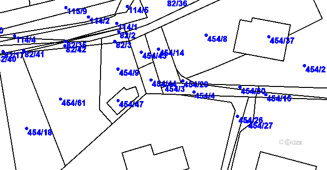 Parcela st. 454/3 v KÚ Dubno, Katastrální mapa