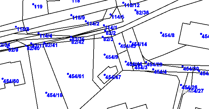 Parcela st. 454/9 v KÚ Dubno, Katastrální mapa
