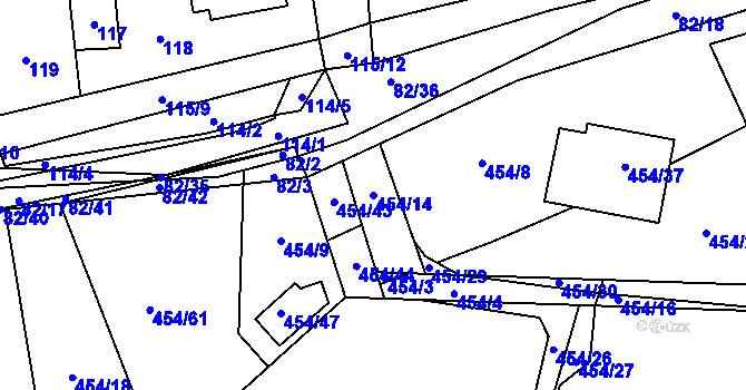 Parcela st. 454/14 v KÚ Dubno, Katastrální mapa