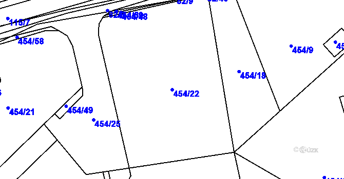 Parcela st. 454/22 v KÚ Dubno, Katastrální mapa