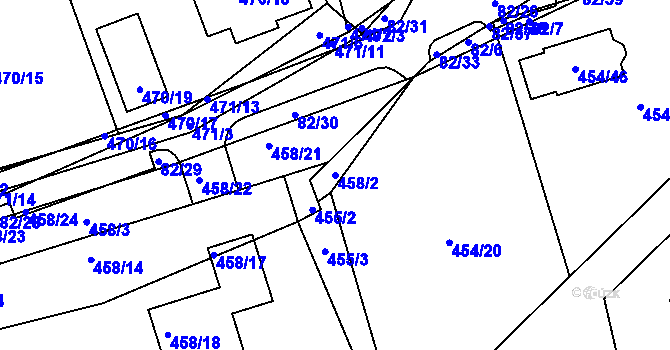 Parcela st. 458/2 v KÚ Dubno, Katastrální mapa