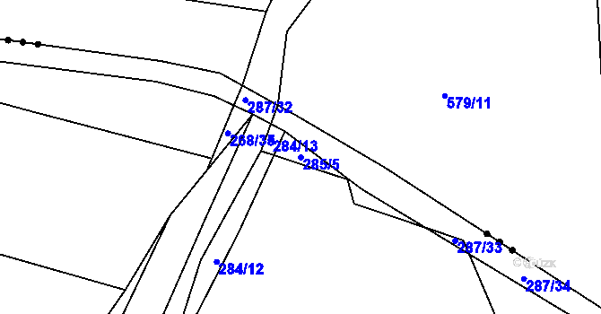 Parcela st. 285/5 v KÚ Dubno, Katastrální mapa