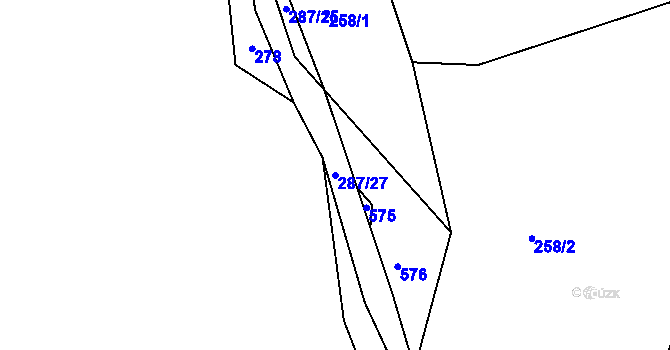 Parcela st. 287/27 v KÚ Dubno, Katastrální mapa