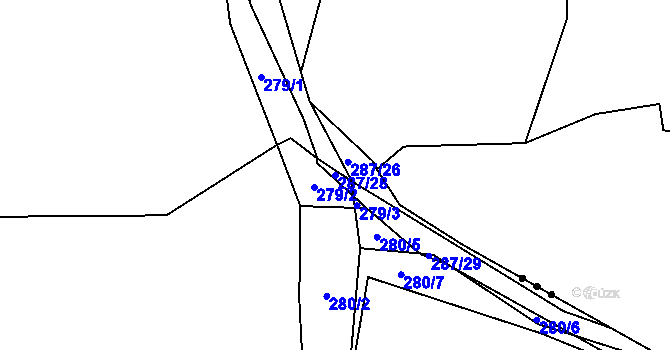 Parcela st. 287/28 v KÚ Dubno, Katastrální mapa