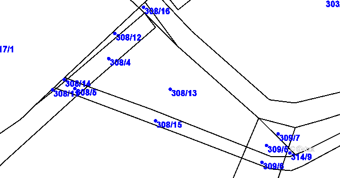 Parcela st. 308/13 v KÚ Dubno, Katastrální mapa