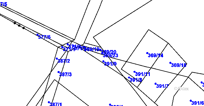 Parcela st. 369/23 v KÚ Dubno, Katastrální mapa