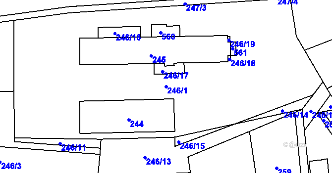 Parcela st. 246/1 v KÚ Dubno, Katastrální mapa