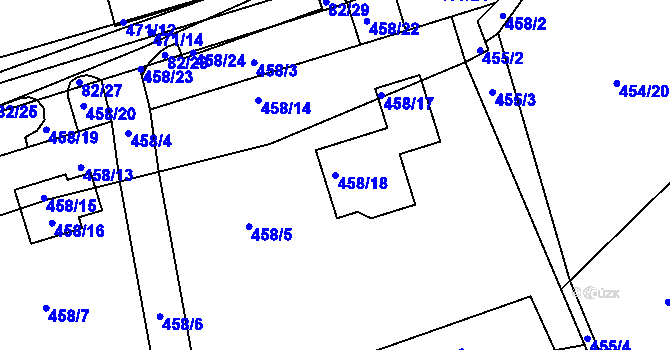 Parcela st. 458/18 v KÚ Dubno, Katastrální mapa