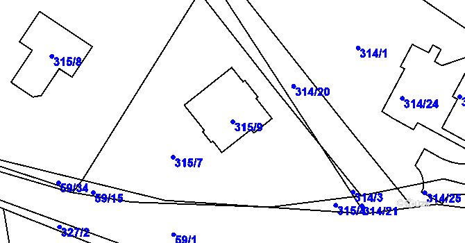 Parcela st. 315/9 v KÚ Dubno, Katastrální mapa