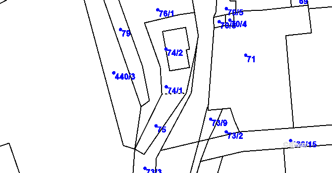 Parcela st. 74/1 v KÚ Dubno, Katastrální mapa